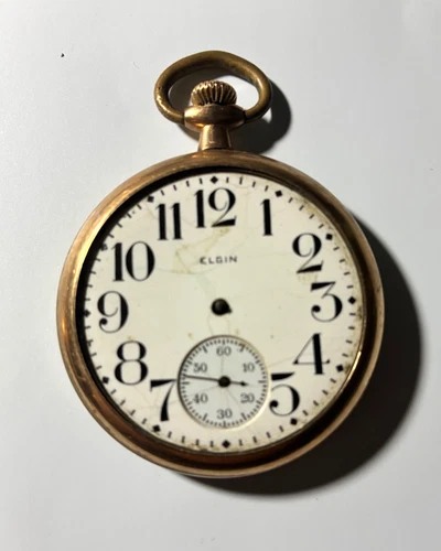 Antique Elgin - Open Face Pocket Watch - c.1910 – 7 Jewel – Enamel Dial – As Is