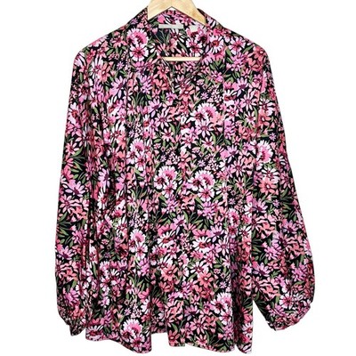Sunny Leigh Floral Blouse Top Pink Womens 2X Stretch Button Up Spring Print