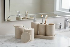 6-Piece Stone-Textured Bathroom Accessory Set  Modern Polyresin Vanity Organize