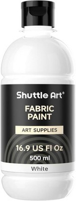 Shuttle Art White Fabric Paint 16.9oz Permanent Textile Paint for DIY Projects