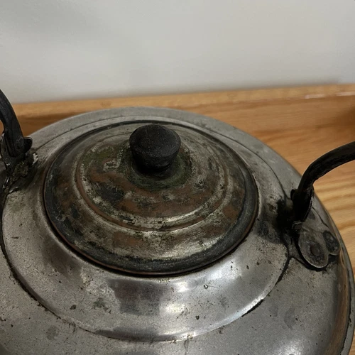 Vintage 10" Diameter Large Metal Aluminum Kettle Wood Handle Primitive Decor - Picture 6 of 14