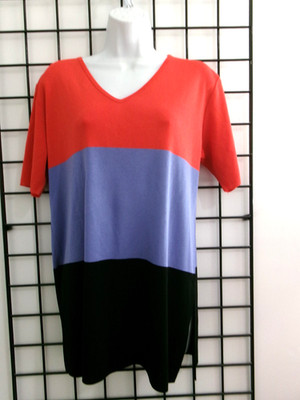 MISOOK    SIZE MEDIUM===ORANGE, LAVENDER BLACK/ KNIT / LONGER V-NECK  SWEATER