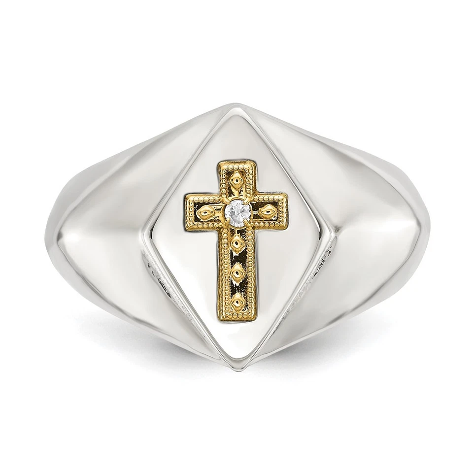 Кольцо-печатка из нержавеющей стали с золотым акцентом 14 карат и бриллиантовым крестом 0,01 карата размер 10 - Изображение 4 из 4
