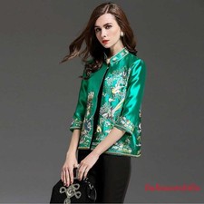 Women's Chinese Embroidery Stand Collar Coat Silk Satins Short Qipao Jacket Tops