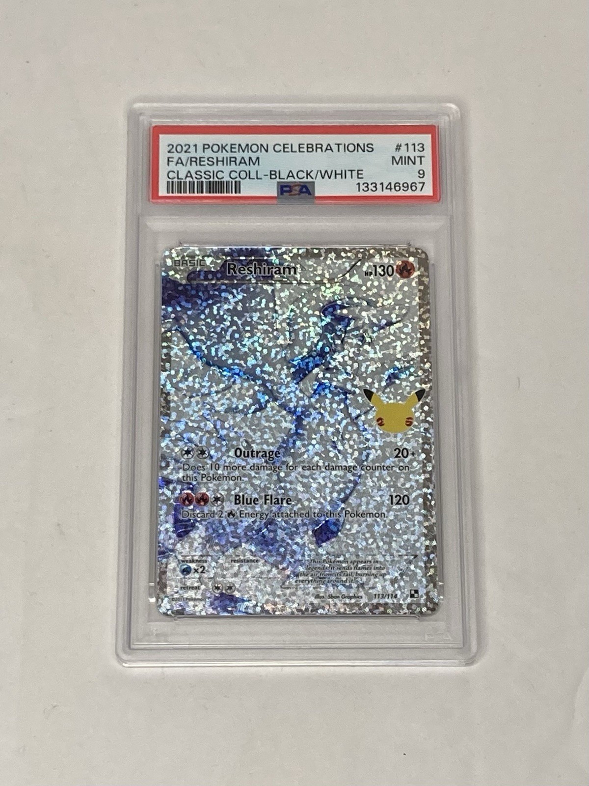 2021 Pokemon Celebrations Reshiram Full Art Black & White #113 Mint PSA 9 Card