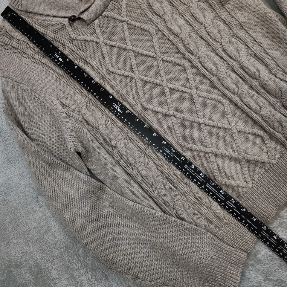 Toscano 男式电缆针织毛衣 XL 美利奴羊毛混纺披肩 渔夫 爷爷 — 第 4/4 张图片