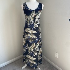 Tommy Bahama Navy Tropical Leaf Maxi Shift Dress 100% Silk Hawaiian Beach Resort
