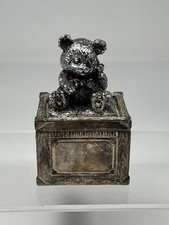 Morgan Vintage Silver Plated Teddy Bear Keepsake Trinket Ring Box 2.5" Tall