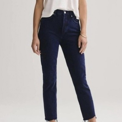Agolde 29 Riley High Rise Straight Crop Denim Pledge Wash Dark indigo Raw Hem