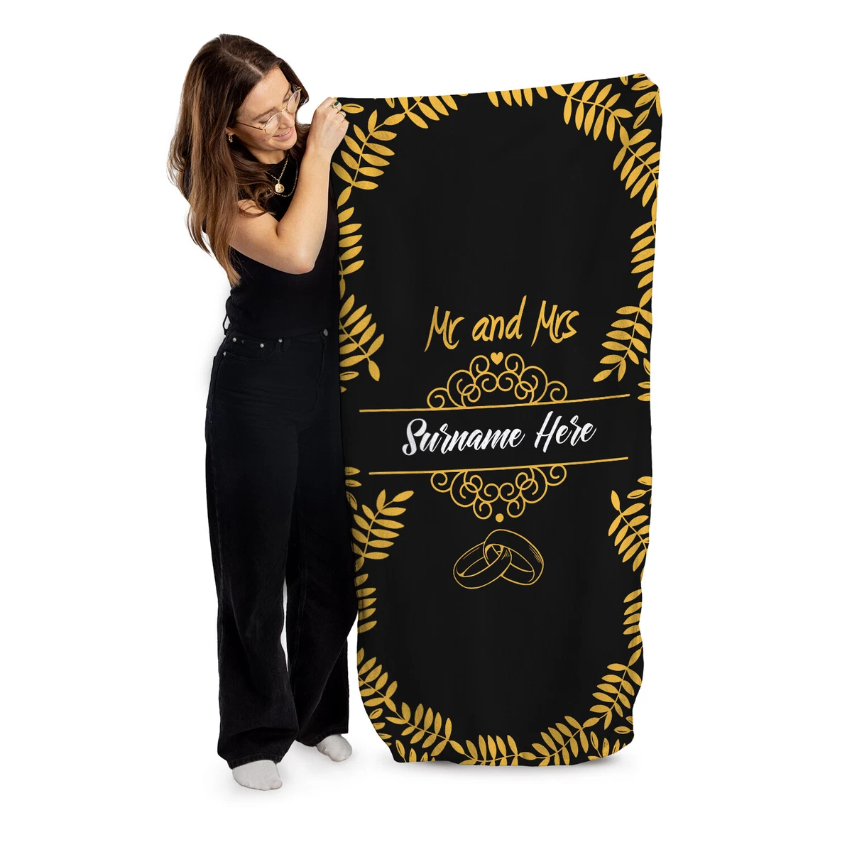 Personalised Beach Towel Wedding Gift Gold Leaf Mr Mrs