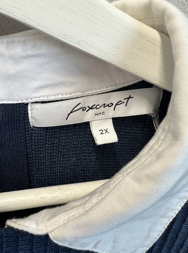 Foxcroft NYC Women’s Plus Sz 2X Blue Dakota Ribbed Zip Back Pullover Sweater - Image 3 of 4