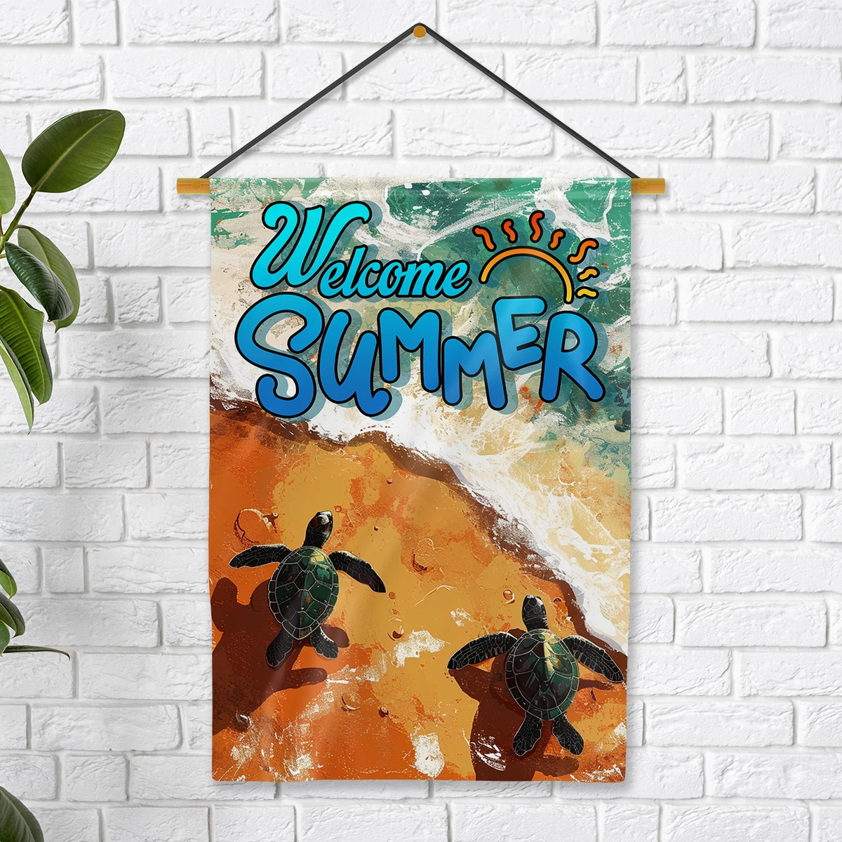 Turtle Summer Beach Flag, Beach Turtle Lovers Flag, Welcome Summer Garden Flag