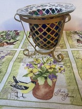 MOSAIC GLASS VOTIVE TEA LIGHT CANDLE HOLDER WITH Gold METAL STAND