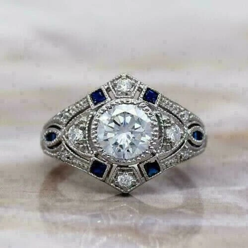 1 Ct Round Cut Lab Created Diamond Cluster Wedding Ring 14K 925 Sterling Silver