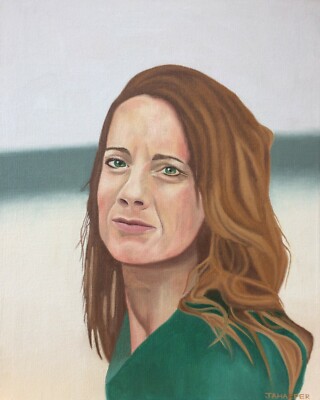 Rothaarige Brünette Portrait Gemälde Öl auf Leinwand Mädchen Frau Dame grüne Augen 