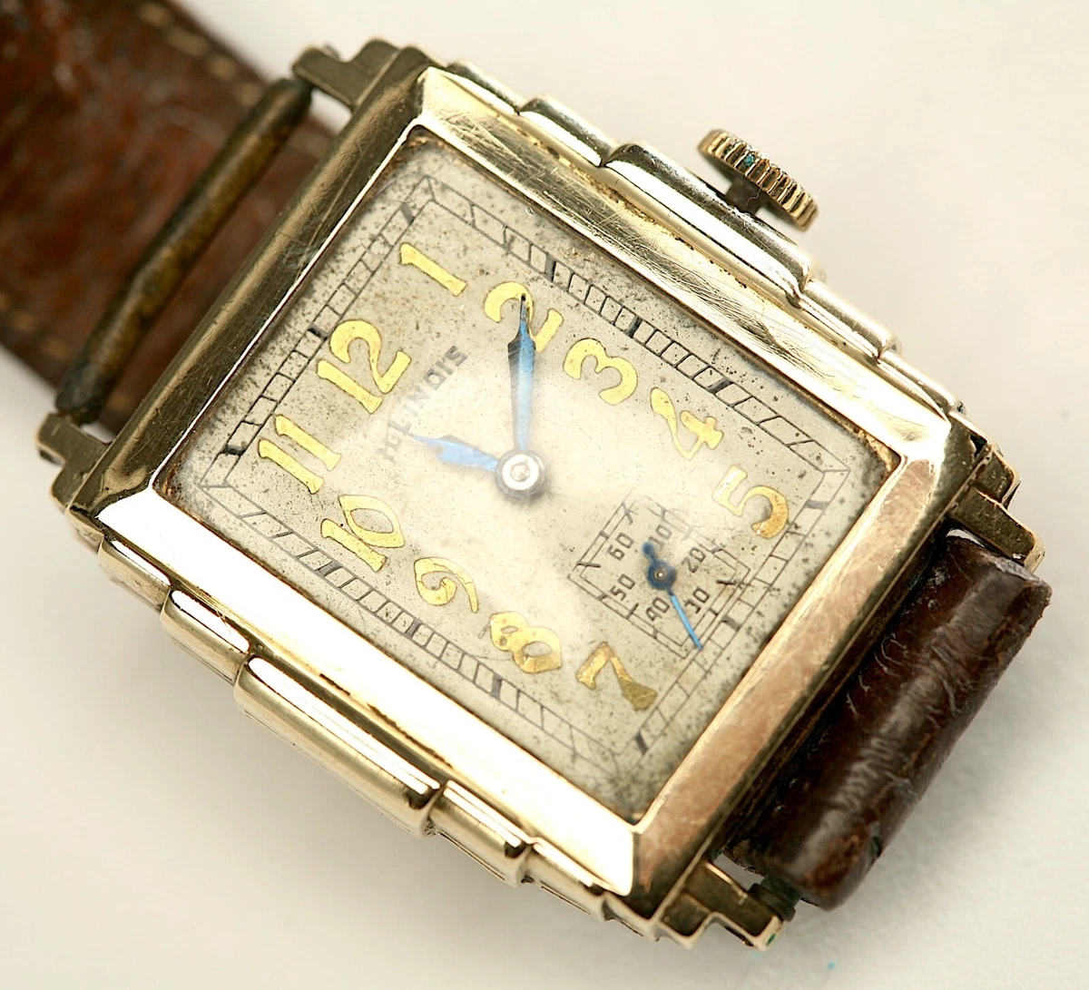 VINTAGE ILLINOIS 14K MENS WRIST WATCH ILLINOIS BARONET ART DECO MECHANICAL