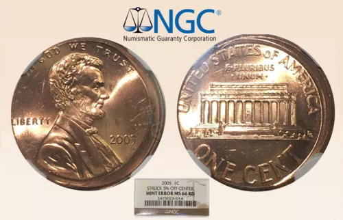 2005 1C Lincoln NGC MS66RD Error 5% Off Ctr Rare Date! - RicksCafeAmerican.com