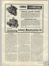 Anuncio de papel 1955 Lehman Econopower motor marino Ford Lincoln Newark NJ