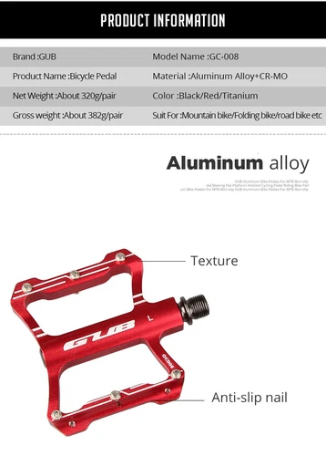GUB Ultralight Alloy Bicycle Pedals CNC Sealed Bearing Flat Platform Antiskid - Picture 3 of 16