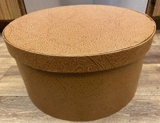 Leather Wrapped/Embossed Silk Lined Round Lidded Hat Box Italian 15  
