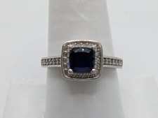 SW Sterling Silver 925 Blue  White Cubic Zirconia Cocktail Ring Size 9.75