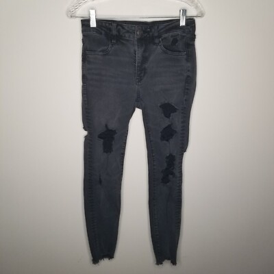 American Eagle Womens Distressed Hi-Rise Black Jean Jeggings Size 4