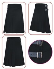 Men's 8 Yard Deluxe Scottish Tartan Highland Wedding Kilt Jet Black