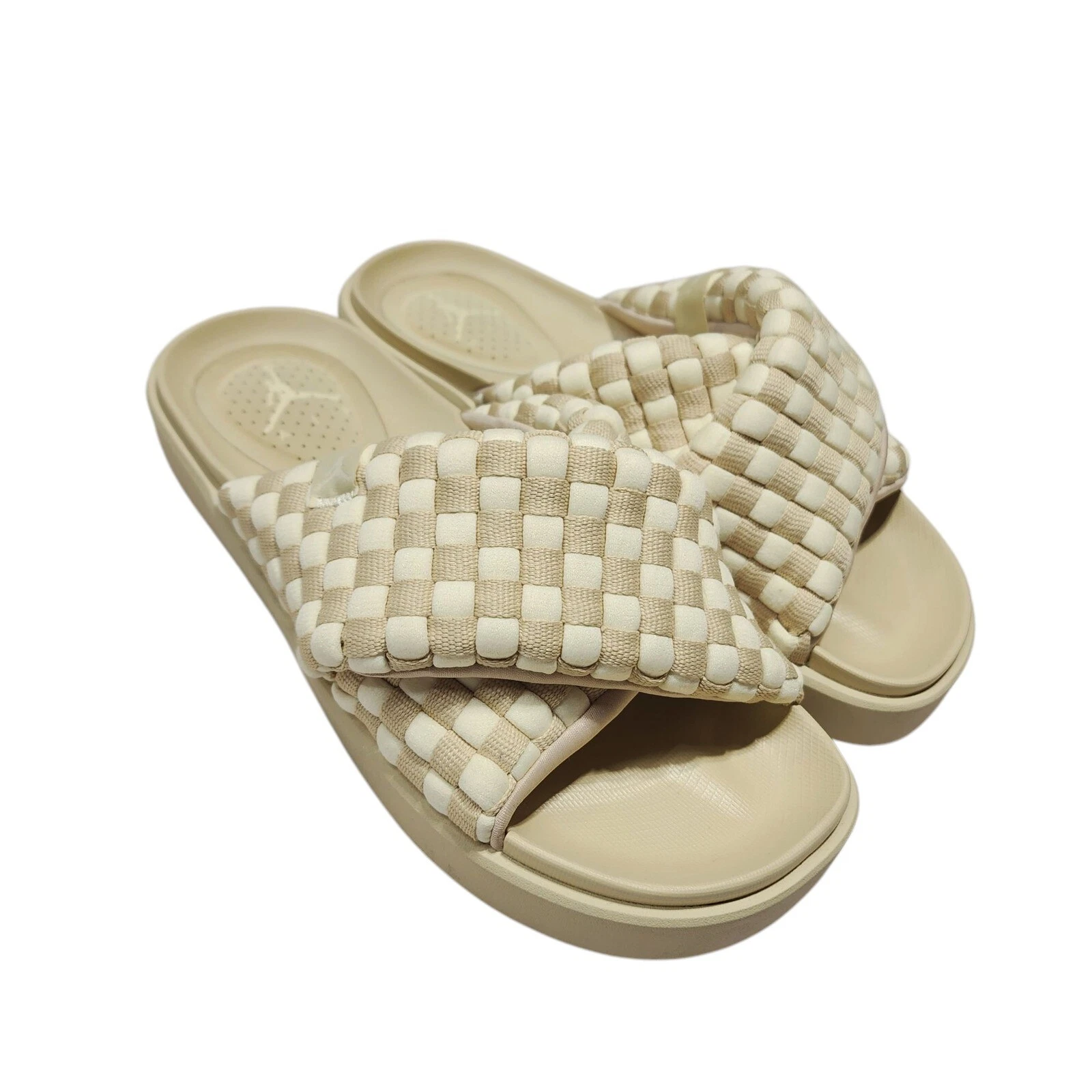 Sandali comodi Jordan Slides tessuto beige casual slip on donna nuovi senza etichette taglia 12