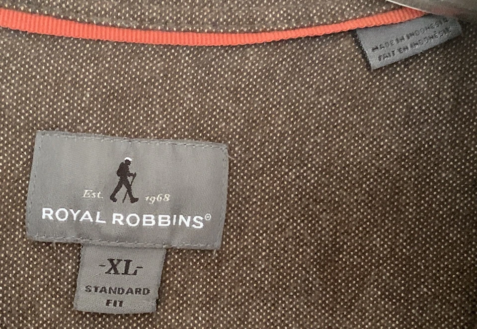 "Camisa Royal Robbins Exterior Para Hombre Franela Marrón Abotonada Manga Larga Pecho 44""" Foto 4 de 4