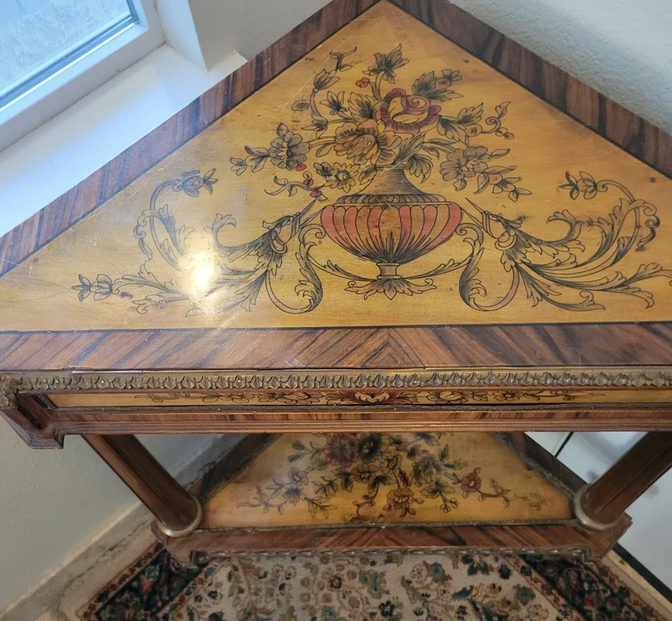 意大利黄铜底座角桌种植器支架装饰手绘画廊木材! — 第 4/4 张图片