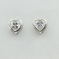 Cubic Zirconia Heart Post / Stud Earrings - 925 STERLING SILVER Rhodium ART 30s