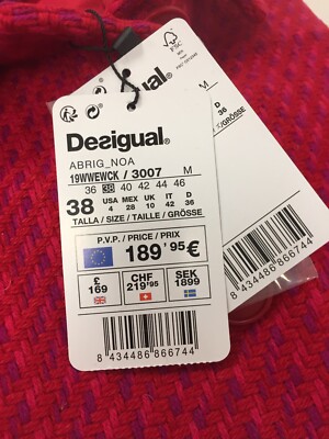 Manteau Femme Desigual Rouge Taille 38 - 50% Laine - Neuf Avec étiquettes