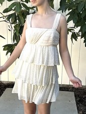 Alice And Olivia S Dress Tiered Mini Eyelet Ivory Picnic Sundress