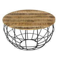 Couchtisch XXL Rund ø 75 Cm Gestell Metall Holzplatte Massiv Wohnzimmer-Tisch