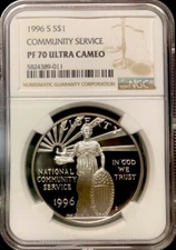 1996-S COMMUNITY SERVICE Silver Dollar NGC PF70💥EXCELLENT QUALITY💥