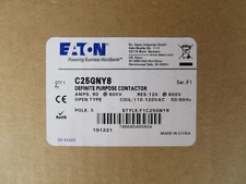 Eaton C25GNY8 Definite Purpose Contactor 3P 90A 600V, 120V Coil W/2 Auxiliaries