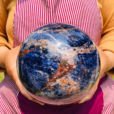11.06LB Natural Beautiful Blue Striped Ball Quartz Crystal Sphere Healing 1098