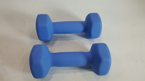 Pair of 5lb Hex Neoprene Cast Iron Dumbbells Blue 10lbs Total Weight - Picture 3 of 7
