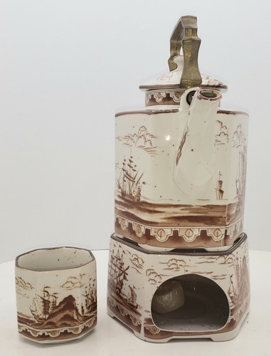 Vntg Toscony Tea Set w/ Warmer and Cup Made In Japan Old Sailing Ships Pottery - Picture 2 of 12