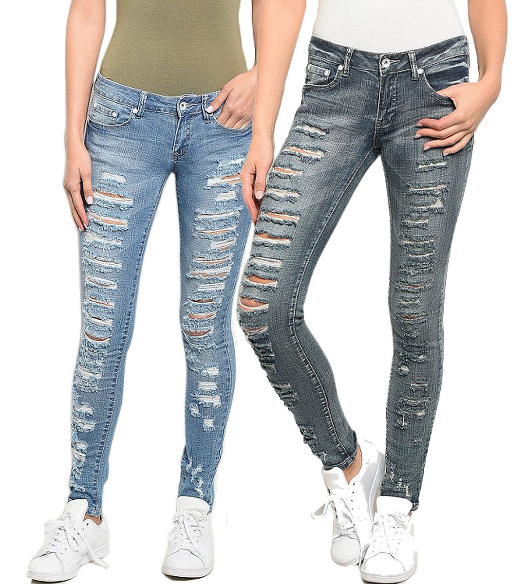Sexy Low Rise Stretchy Ripped/Distressed Skinny Jeans 1 ~ 13 | eBay 