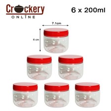 6 x 200ml Plastic Storage Jars Containers Screw Top Lids Food Canisters Sun Pet