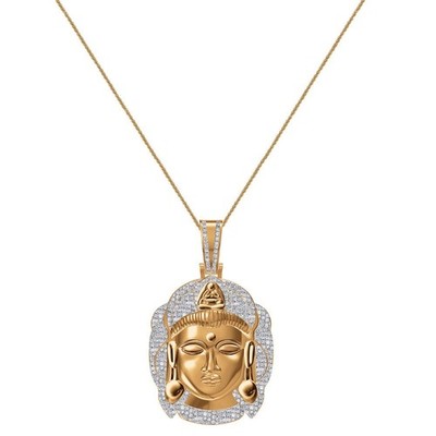 Echter echter Diamant 0,60 ctw Siddhartha Gautama Buddha Kopf Anhänger Charm Kette