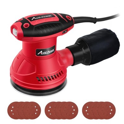 AVID POWER Orbital Sander 3.0 Amp 5 Inch Variable Speed, Dark Red
