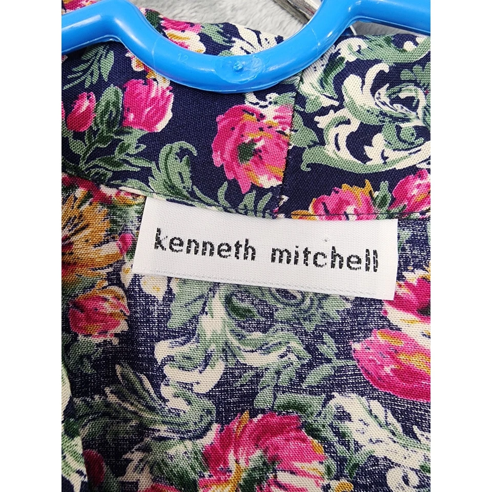 Винтажный легкий блейзер Kenneth Mitchell на одной пуговице размер 18 синий цветочный узор - Изображение 3 из 4