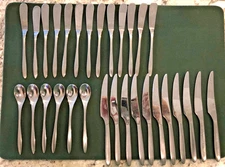 6 Stainless Steel Playboy Teaspoons & 14 Butter Knives, 11 Steak Knives Vintage