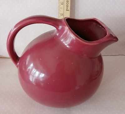 Vintage Homer Laughlin Harlequin Rose Burgundy Tilt Ball Pitcher with Ice Lip