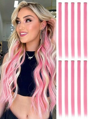 10pcs 20 Inch Straight Hot Pink Synthetic Clip-In Hair Extensions