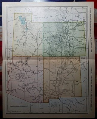 ~1906 Train Route Map COLORADO Utah ARIZONA New Mexico all Railroad Lines 11×9''