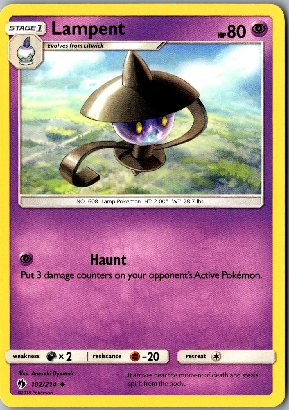 Lampent 102/214 Uncommon SM Lost Thunder LP Pokemon Card