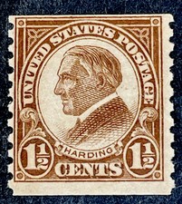 US #598 Mint; NH; OG; Warren G. Harding; 1 1/2¢ Coil Single;  Fine